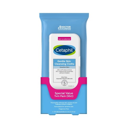 Cetaphil Gentle Skin Cleansing Face Wipes Cloths Pack of 2, Fragrance Free - 50ct - image 1 of 4