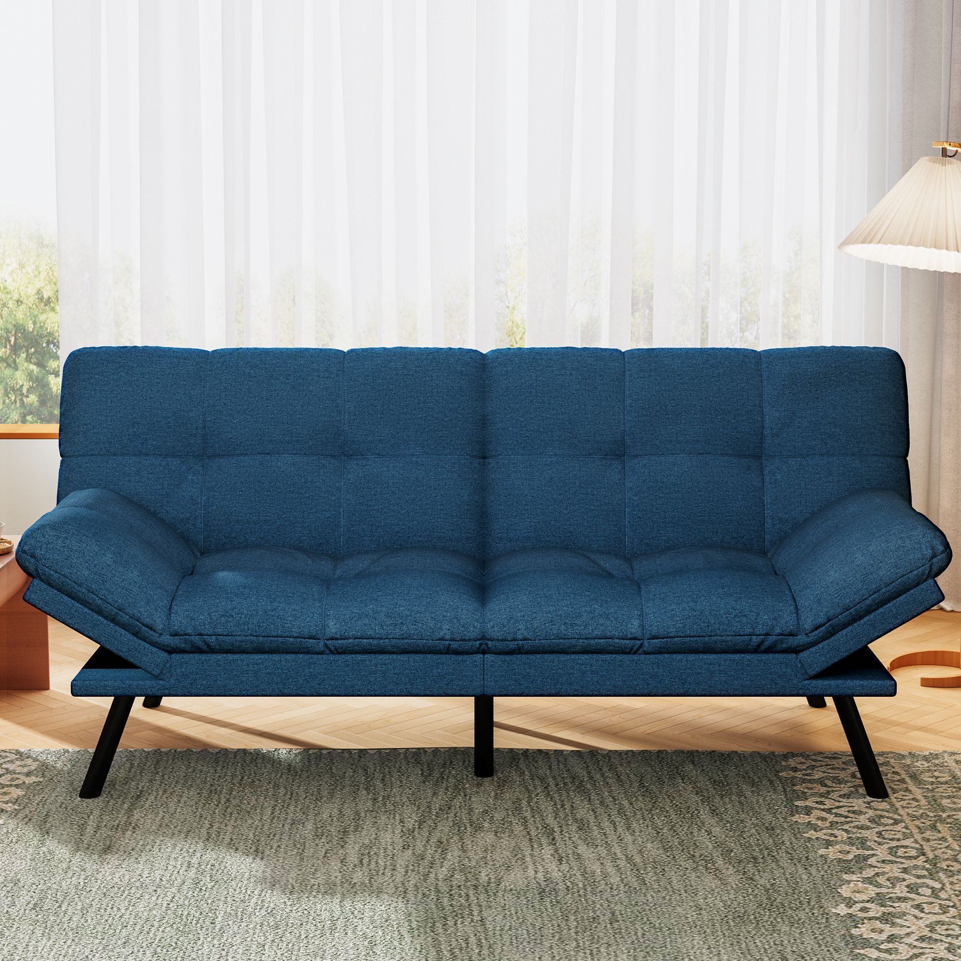 Dyonery 71" Convertible Futon Sofa Bed,Modern Linen Futon Couch with Detachable Cushion,Adjustable Backrest & Armrest