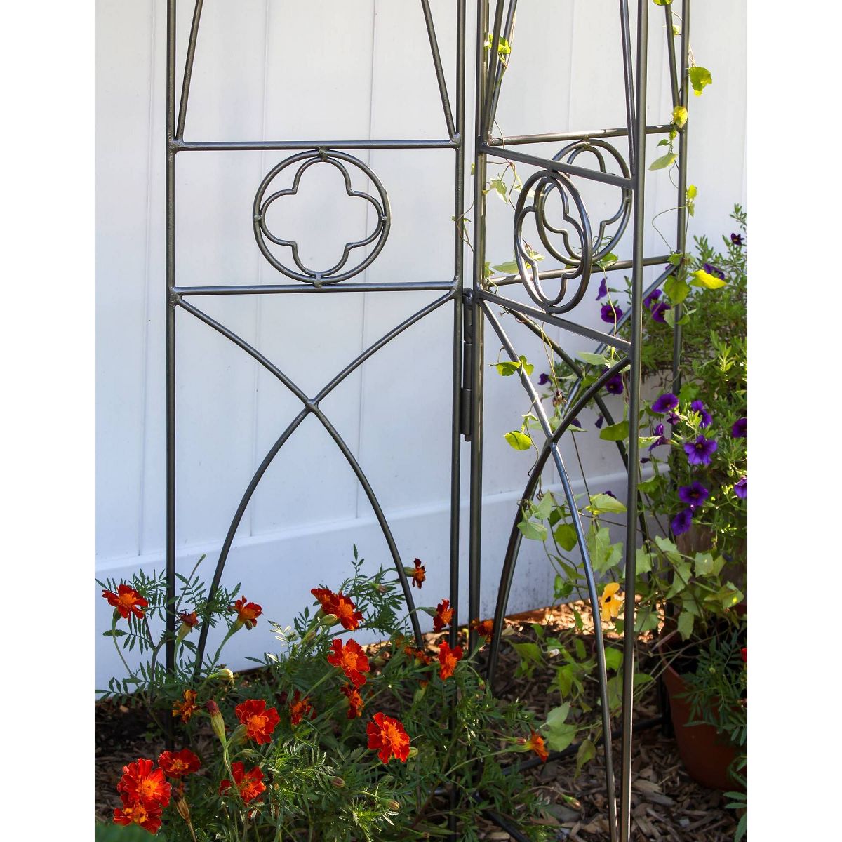 ACHLA Designs Black Powder Coated 75" Wrought Iron Trellis - thumbnail 4