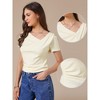 INSPIRE CHIC Women's Short Sleeves Asymmetrical Neck Ruched Going Out Crop Basic Blouses - 2 of 4