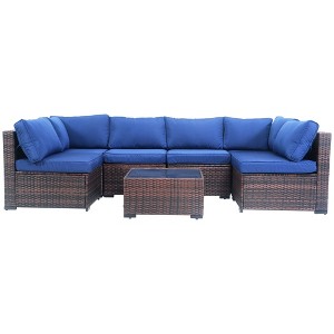Yardgrace 7-Piece Modular Weather Resistant Straight-back Sofa Set - 1 of 4