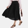 Women's Polka Dot Maxi Skirt - High Waist Pleated Midi Swing Skirt with Pockets for Beach & Cruise Solid Black - 4 of 4