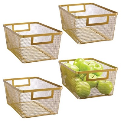 Metal Mesh Pantry Basket with Handles - Set of 4 - Soft Brass
