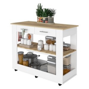 TiramisuBest Wine Storage Pedestal Kitchen Island White and Macadamia with White for Kitchen Islands & Carts - 1 of 4