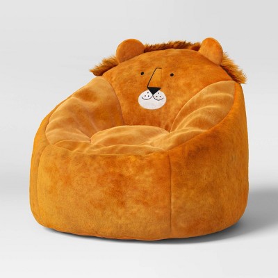 Kids' Lion Bean Bag Brown - Pillowfort™: Upholstered Chair for Kids 3-9, Indoor Animal Pattern, Polystyrene Beads