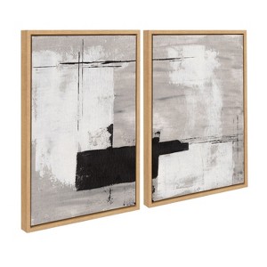 Kate and Laurel Sylvie Line 1 Left and Right Neutral Linen Framed Canvas Art Set by Nikita Jariwala - 1 of 4