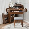 Walnut Corner Makeup Vanity with LED Lighted Mirror and Stool,Modern Dressing Table with Storage Shelves-The Pop Home - 2 of 4