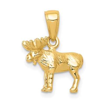 Black Bow Jewelry 14k Yellow Gold Small 3D Polished Moose Profile Pendant