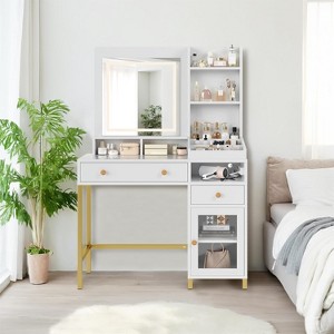 Makeup Vanity Desk with Mirror and Lights Elegant Makeup Desk with 2 Drawers 1 Storage Cabinet - 1 of 4