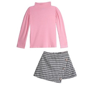 OOTD-Ready Pink Turtleneck Top and Houndstooth Skort Set Mia Belle Girls - 1 of 4