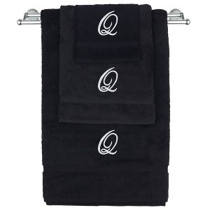 BC BARE COTTON Monogrammed Towel Set, Personalized Gift, Set of 3 - Black - White Script - 1 of 4