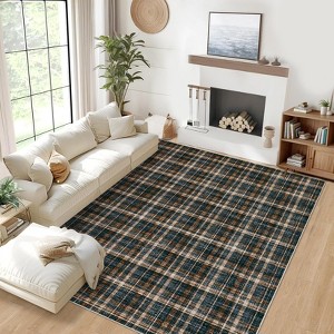 Modern Geometric Striped Area Rug Washable Rugs for Living Room Easy Cleaning Floor Cover with Non-Slip Backing - 1 of 4