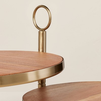 Tiered Wood &#38; Metal Nested Round Serving Stand Brass/Brown - Hearth &#38; Hand&#8482; with Magnolia_1