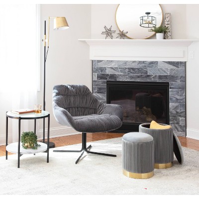 Contemporary Grey Velvet Swivel Accent Chair with Metal Base