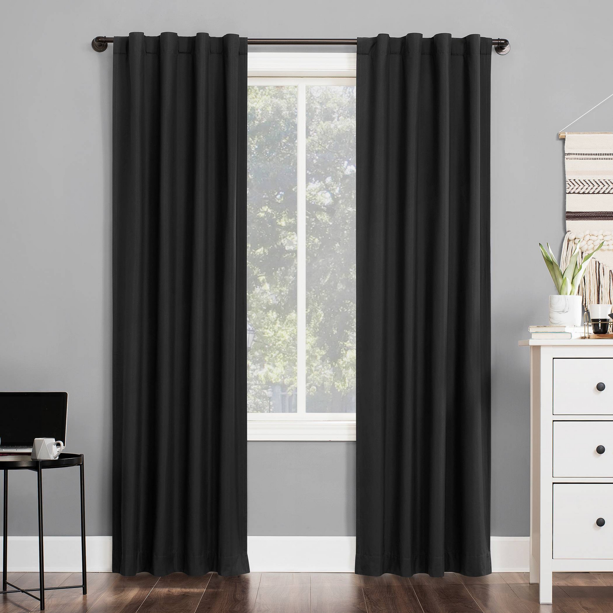 40"x84" Sun Zero 100% Blackout Cyrus Thermal Back Tab Curtain Panel Charcoal: Modern Indoor Gray Polyester