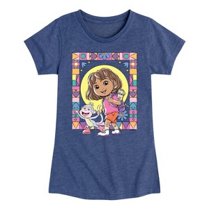 Girls' - Dora the Explorer - Boots Mosaic Fitted Short Sleeve Graphic T-Shirt - 1 of 4