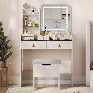 Vanity Desk with LED Light Mirror and Charging Station,Small Makeup Vanities Set with 2 Drawers - 1 of 4