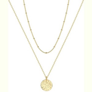 Moon Phase Pendant Necklace, 14K Gold Fill Dainty Hammered Choker - 1 of 4