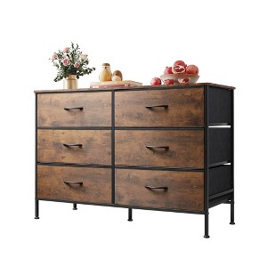 Wide Dresser with 6 Drawers, Fabric TV Stand for 50 Inch TV, Metal Frame, Wooden Top, Fabric Storage Dresser for Bedroom, Hallway, Entryway, - 1 of 4