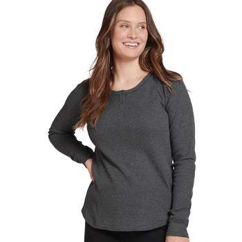 Women's Women Long Sleeve Round Neck Plus Size Henley T-Shirts Thermal Top  CHARCOAL L 