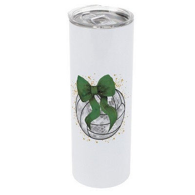 Elanze Designs 20 Ounce Stainless Steel On the Go Travel Tumbler With Push Top Lid, Volleyball With Green Bow