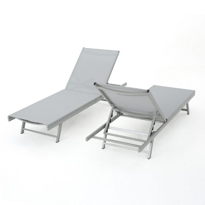 Salton Set of 2 Aluminum Mesh Loungers - Gray/Dark Gray - Christopher Knight Home