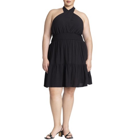 Eloquii Women's Plus Size Halter Flare Mini Dress - 20, Black Onyx : Target