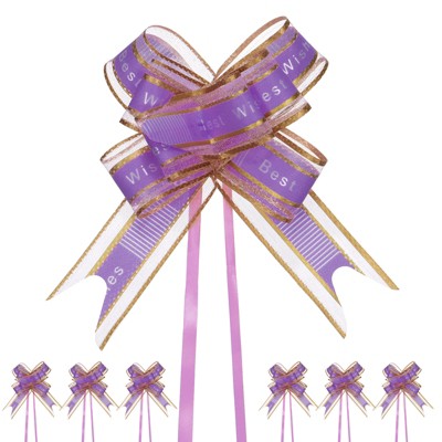 Unique Bargains Plastic Gold Edge Satin Multipurpose Ribbon Pull Bows 20 Pcs
