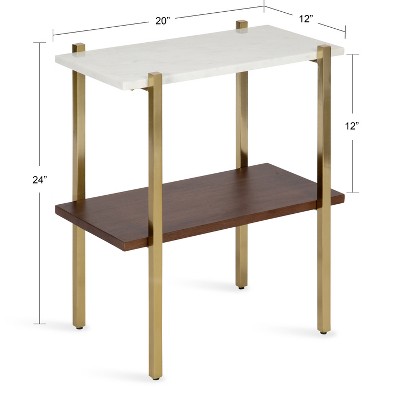 Mid-Century Modern White Marble and Mango Wood Side Table
