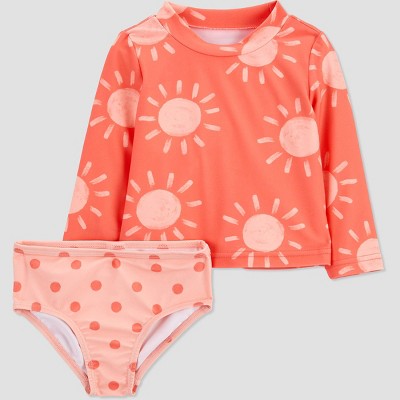 Image of Carter's Just One You® Baby Girls' 2pc Sun Rash Guard Set - Orange 3M