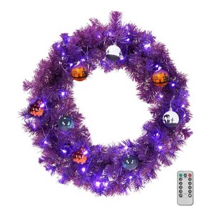 Karl Home 24 inch Pre-lit Halloween-Themed Christmas Wreath with  Ball Ornaments - 1 of 4