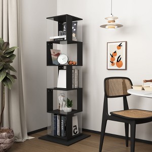 Grungis 5 Tier Rotating Decorative Bookshelf with Acrylic Plate and Anti-Toppling Base,Storage Shelves for Living Room,Bedroom - 1 of 4