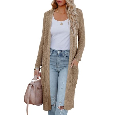 Womens Casual Knit Cardigan Long Sleeve Mid Length Fitted Pocket Sweater Cardigan