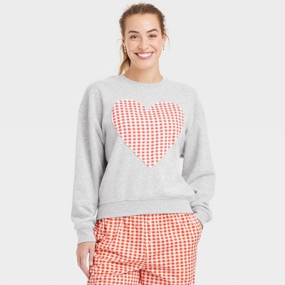 Women's Gingham Heart Graphic Sweatshirt - Gray