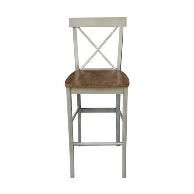 Distressed Hickory and Stone X-Back Wood Bar Stool