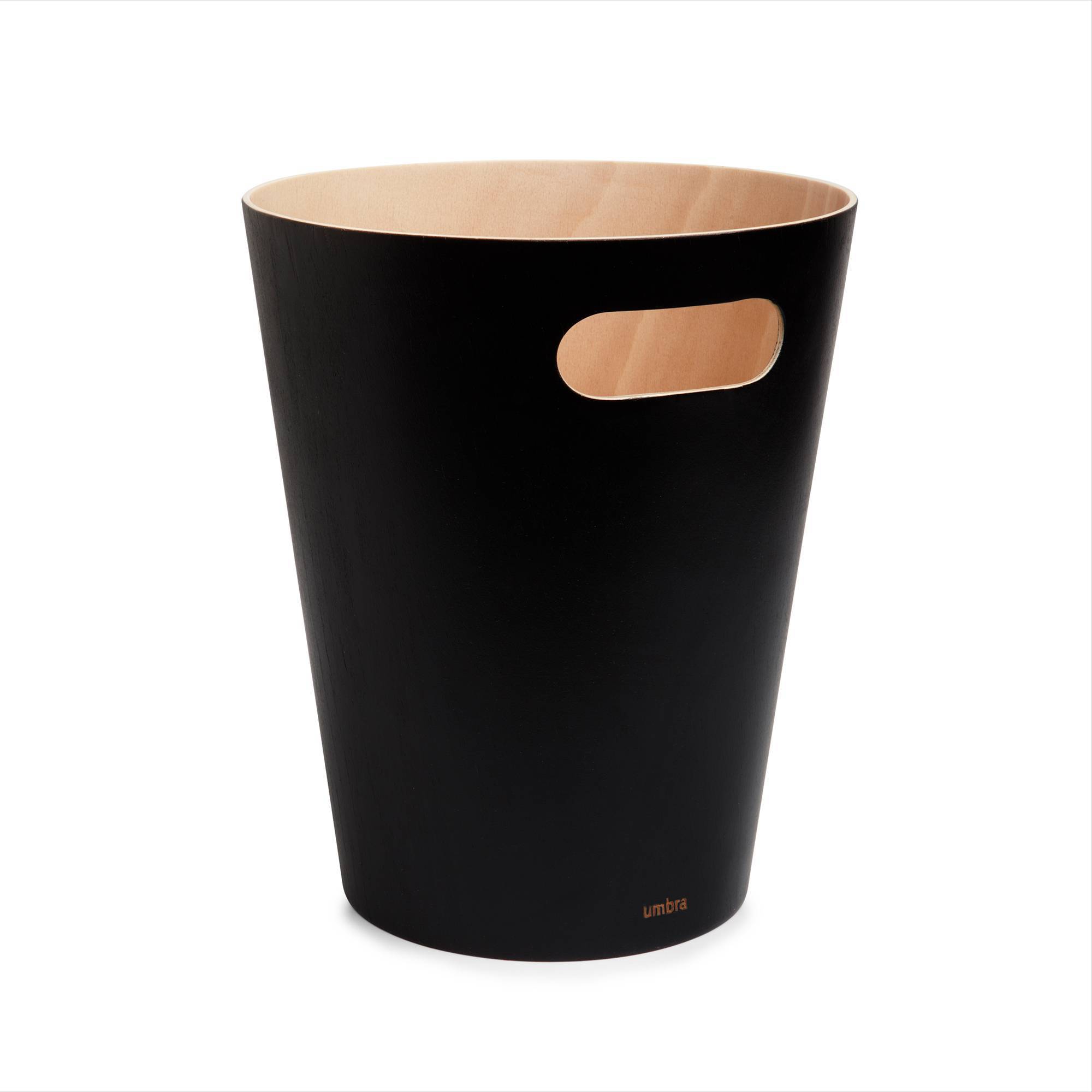 Umbra Umbra 2Gal Woodrow Indoor Trash Can Black: Small Bathroom & Bedroom Garbage Can, Plywood, Open Top, 11" Height