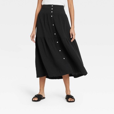 Women's Tiered Midi A-Line Skirt - Universal Thread™ Black XL