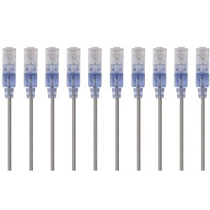 Monoprice SlimRun Cat6A Ethernet Patch Cable - Network Internet Cord - RJ45, Stranded, UTP, Pure Bare Copper Wire, 30AWG, 2ft, Gray, 10-Pack - 1 of 4
