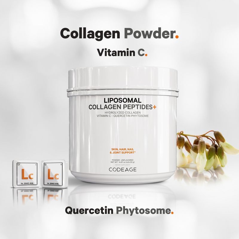 Codeage Liposomal Collagen Peptides Powder with Vitamin C & Quercetin Phytosome Supplement - 14.97oz, 6 of 11