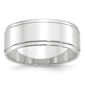 Black Bow Jewelry 8mm 14K White or Yellow Gold Flat Ridged Edge Standard Fit Band - 1 of 4