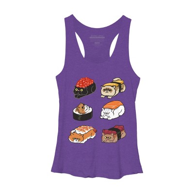 Women's Design By Humans Sushi Persian Cat By huebucket Racerback Tank Top