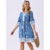 INSPIRE CHIC Women's Summer Floral V Neck Half Sleeve Drawstring Waist Flowy Boho Mini Dress - 3 of 4