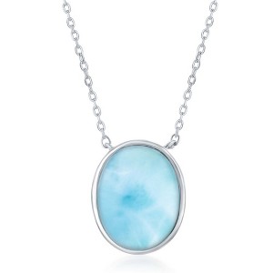 Caribbean Treasures Sterling Silver Bezel Set Oval Larimar Necklace - Blue 16+2 Inch - 1 of 2