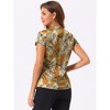 INSPIRE CHIC Women's Satin Stand Collar Work Cap Sleeve Floral Blouse - 3 of 4