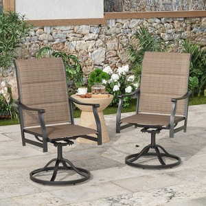 Set of 2 360° Swivel Outdoor Dining Chairs - Textilene Fabric Metal Armchairs for All-Weather Use, Ergonomic Design Ideal - 1 of 4