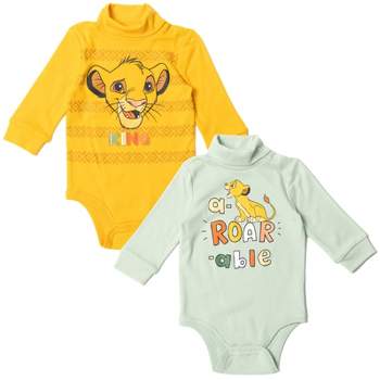 Disney Lion King,Mickey Mouse Simba Baby 2 Pack Turtleneck Bodysuits Newborn to Infant