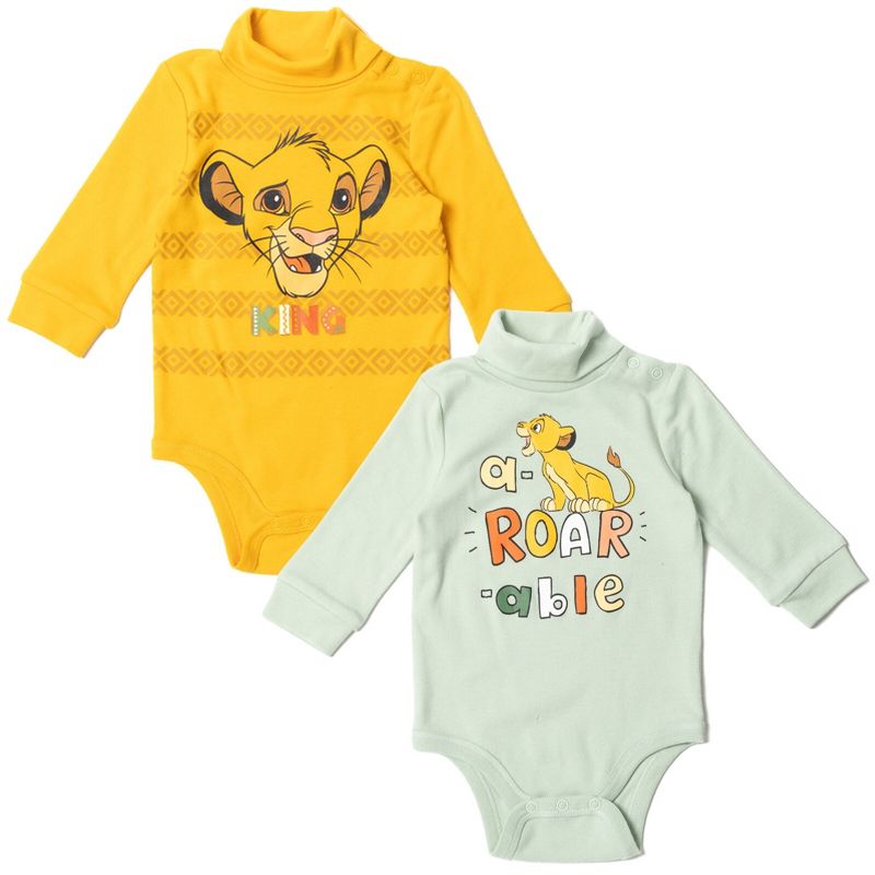 Disney Lion King,Mickey Mouse Simba Baby 2 Pack Turtleneck Bodysuits Newborn to Infant, 1 of 10