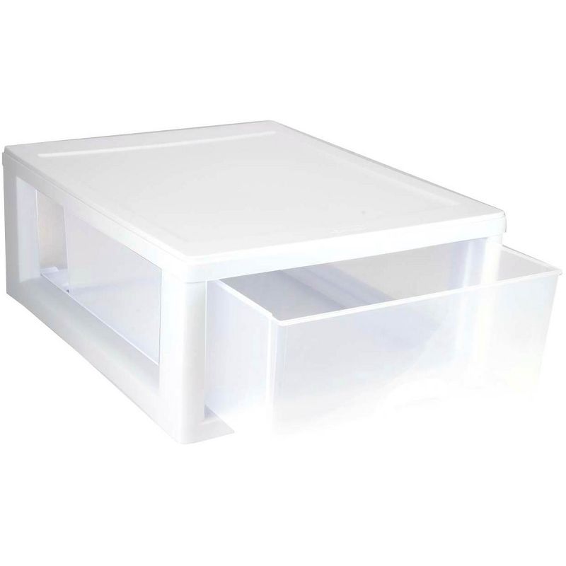 Sterilite 16 Quart Stackable Sturdy Plastic Storage Drawer Container for Home and Office Organization, Clear & White, 4 of 8