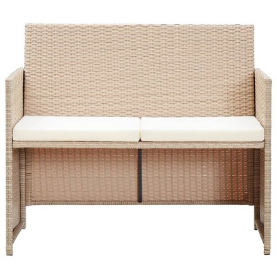 vidaXL 2-Seater Poly Rattan Patio Sofa - Weather Resistant Outdoor Furniture with Cushions - Easy to Assemble Garden Seating.
