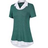 Women's Short Sleeve V-Neck Contrast Collared Shirts Patchwork Work Blouse Tunics Tops - 2 of 4